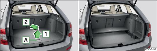 Ripiegamento del piano di carico variabile / Piano di carico variabile ripiegato nella posizione superiore