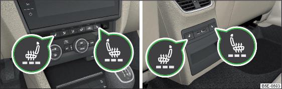 Fig. 90 Tasti per il riscaldamento dei sedili anteriori / posteriori