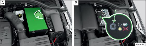  Batteria del veicolo: apertura del coperchio / visualizzazione del livello dell'acido