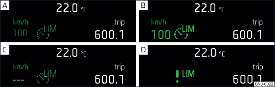 Display MAXI DOT (monocromatico): esempi di visualizzazioni di stato del limitatore di velocità