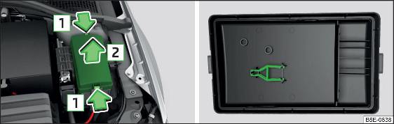 Coperchio della scatola portafusibili: togliere il coperchio / pinza in plastica per fusibili